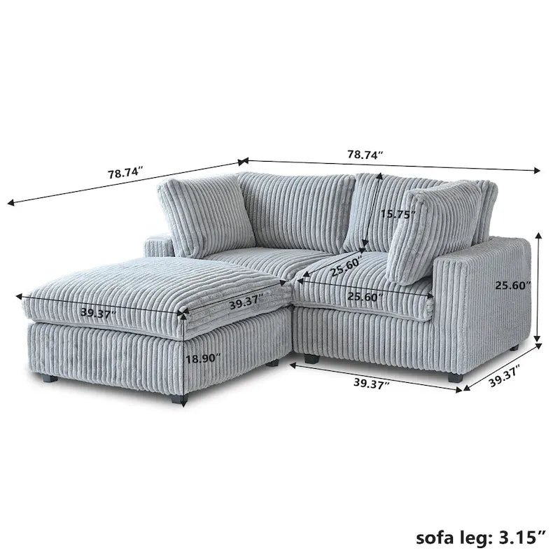 78.74 Modular Sectional Couches, Plush Deep Seat Sleeper Sofa with Removable Covers