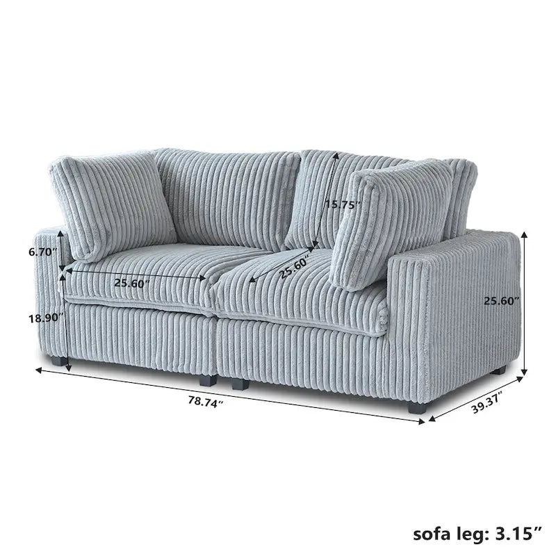 78.74 Modular Sectional Couches, Plush Deep Seat Sleeper Sofa with Removable Covers