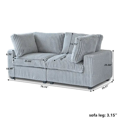 78.74 Modular Sectional Couches, Plush Deep Seat Sleeper Sofa with Removable Covers