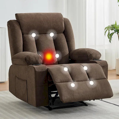 Oversized Manual Recliner Chair with Vibration Massage and Heat, Classic Overstuffed Deep Seat Sofa