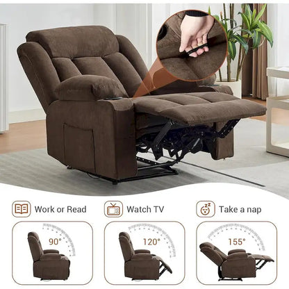 Oversized Manual Recliner Chair with Vibration Massage and Heat, Classic Overstuffed Deep Seat Sofa