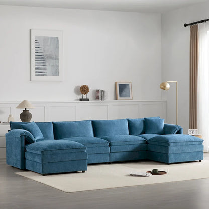 Chenille Modular Sectional Sofa, U Shaped Cloud Upholstered Couch Set