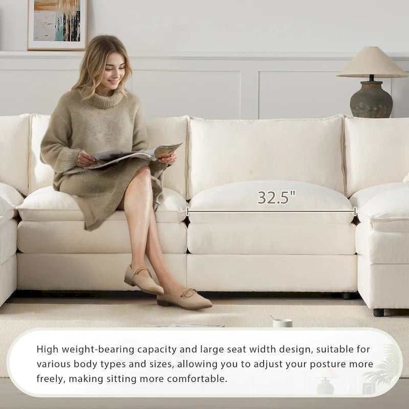 Chenille Modular Sectional Sofa, U Shaped Cloud Upholstered Couch Set