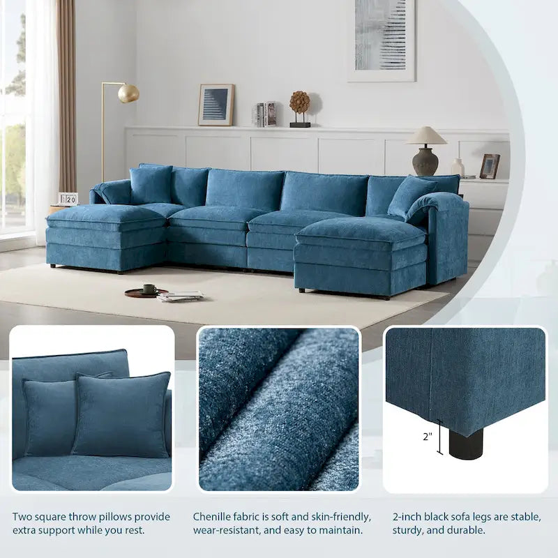 Chenille Modular Sectional Sofa, U Shaped Cloud Upholstered Couch Set