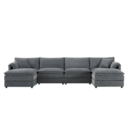 Chenille Modular Sectional Sofa, U Shaped Cloud Upholstered Couch Set