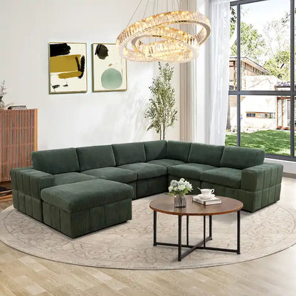 Oversized 7 - Piece 130 Wide Reversible Modular Corner Sectional Sofa Couch with Ottoman