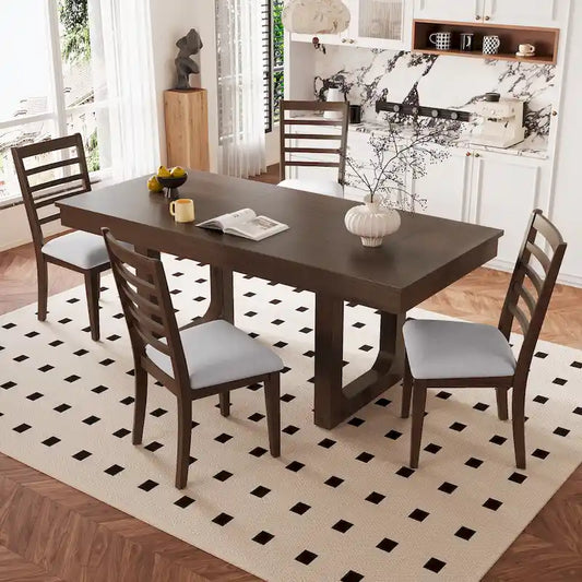 5 Piece Extendable Dining Table Set, Farmhouse Extendable Table with 18 Move Leaf