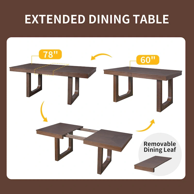 5 Piece Extendable Dining Table Set, Farmhouse Extendable Table with 18 Move Leaf