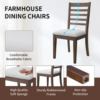 5 Piece Extendable Dining Table Set, Farmhouse Extendable Table with 18 Move Leaf