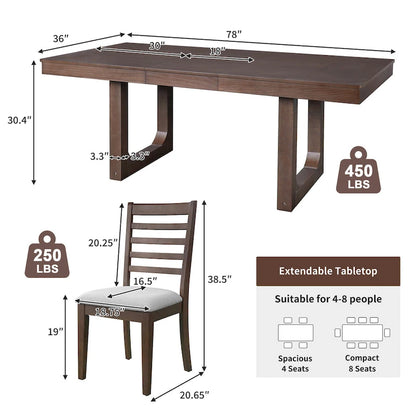 5 Piece Extendable Dining Table Set, Farmhouse Extendable Table with 18 Move Leaf