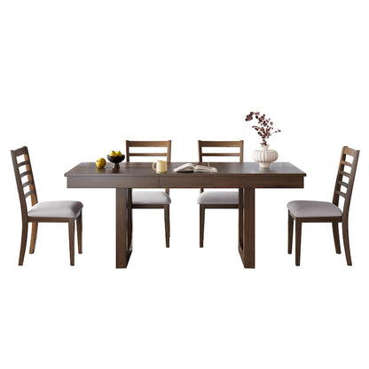 5 Piece Extendable Dining Table Set, Farmhouse Extendable Table with 18 Move Leaf