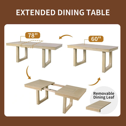 5 Piece Extendable Dining Table Set, Farmhouse Extendable Table with 18 Move Leaf