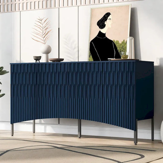 Modern Cupboard Sideboard with 4 Arched Groove Door, Storage Cabinet with Metal Legs and Adjustable Shelves for Living Room