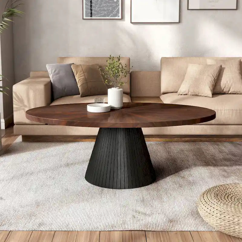 Furniture of America Dravo Modern Brown and Black Oval Coffee Table