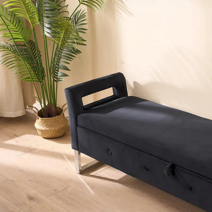 67.91 Velvet Storage Bench with Armrests and Wood Frame for Bedroom