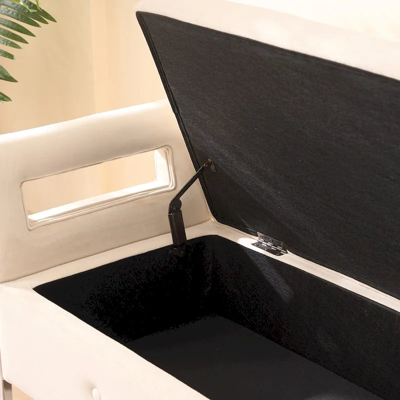 67.91 Velvet Storage Bench with Armrests and Wood Frame for Bedroom
