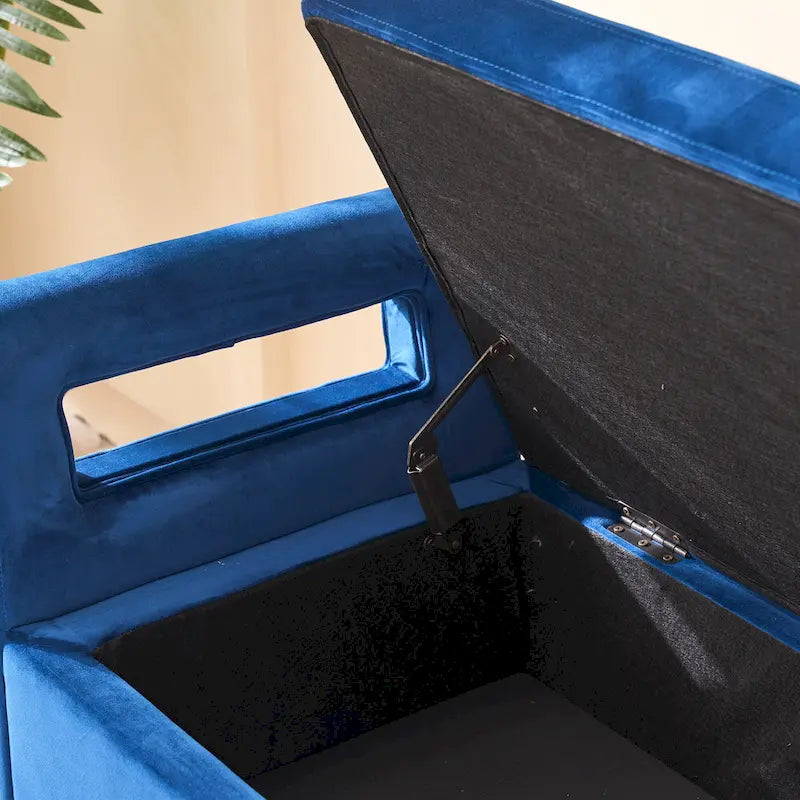 67.91 Velvet Storage Bench with Armrests and Wood Frame for Bedroom