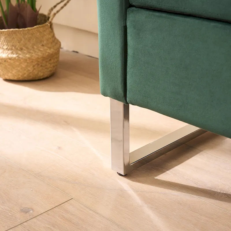 67.91 Velvet Storage Bench with Armrests and Wood Frame for Bedroom