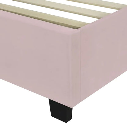 Pink Full Size Modern Style Velvet Upholstered Platform Bed with Big Headboard for Bedroom