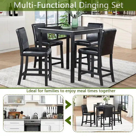Modern 5-Piece Dining Set with Square Counter Height Table & 4 Upholstered Chairs