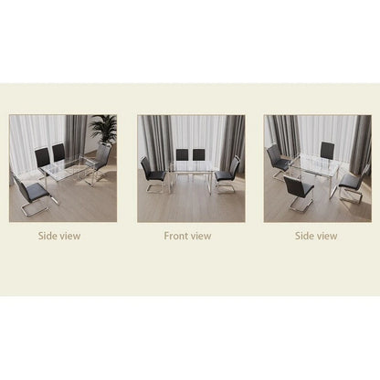 Modern 5-Piece Dining Set with Rectangular Glass Table & High Back Silver-Plated Legs Dining Armless Chairs