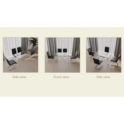 Modern 5-Piece Dining Set with Rectangular Glass Table & High Back Silver-Plated Legs Dining Armless Chairs