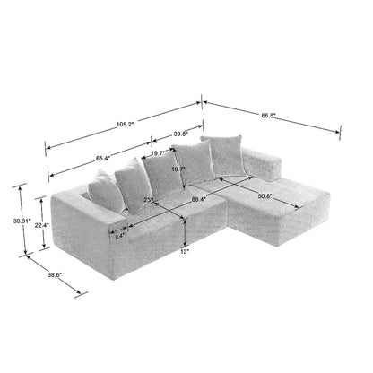 105.2 Cloud Chenille Right L-Shaped Modular Sectional Sofa, 2-Piece Free Combination