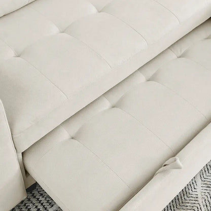 Beige 78.5 Reversible 3 Seater Sleeper Sectional Sofa with Storage Chaise, Pull-Out Bed and Side Pocket