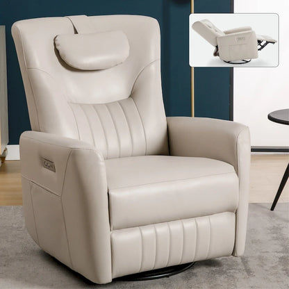 Power Swivel Rocker Recliner with Lumbar and Neck Support, USB & Type-C Charging Ports