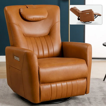 Power Swivel Rocker Recliner with Lumbar and Neck Support, USB & Type-C Charging Ports