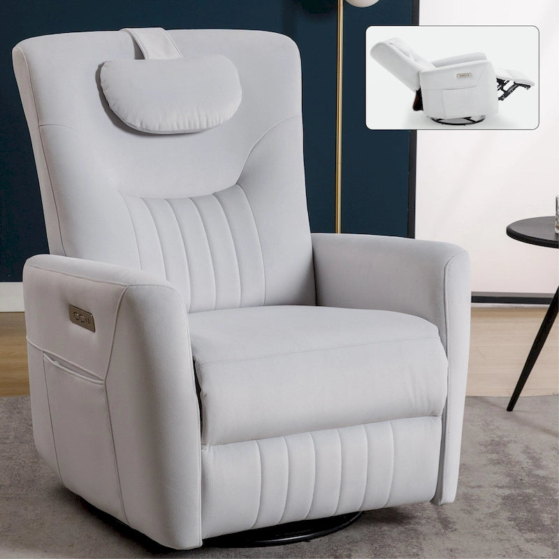 Power Swivel Rocker Recliner with Lumbar and Neck Support, USB & Type-C Charging Ports