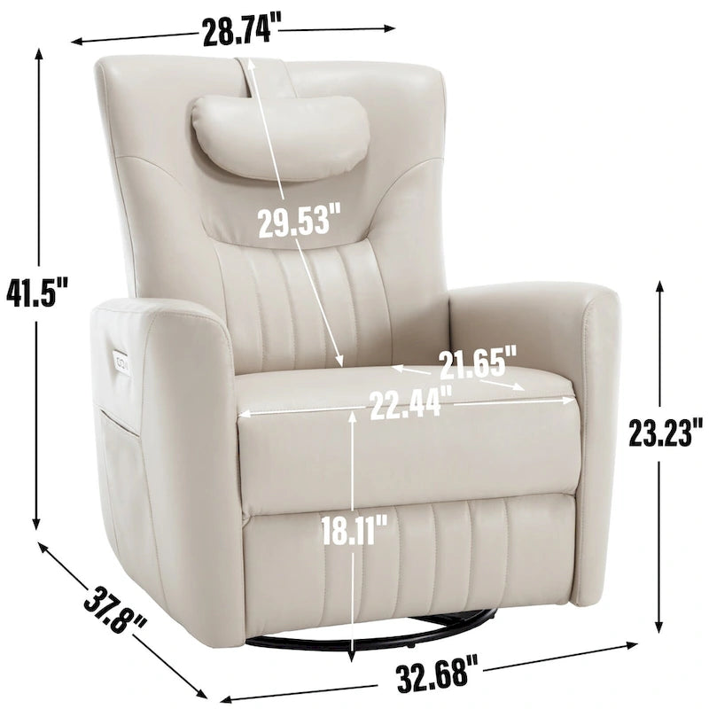 Power Swivel Rocker Recliner with Lumbar and Neck Support, USB & Type-C Charging Ports