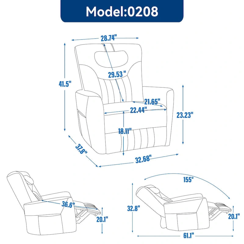 Power Swivel Rocker Recliner with Lumbar and Neck Support, USB & Type-C Charging Ports