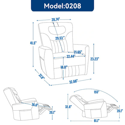 Power Swivel Rocker Recliner with Lumbar and Neck Support, USB & Type-C Charging Ports