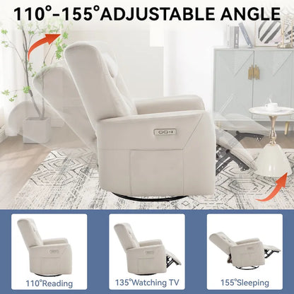 Power Swivel Rocker Recliner with Lumbar and Neck Support, USB & Type-C Charging Ports