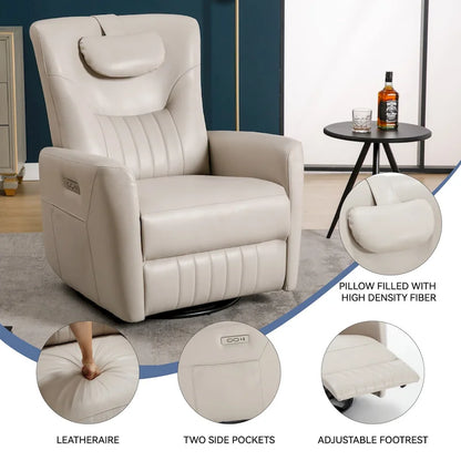 Power Swivel Rocker Recliner with Lumbar and Neck Support, USB & Type-C Charging Ports