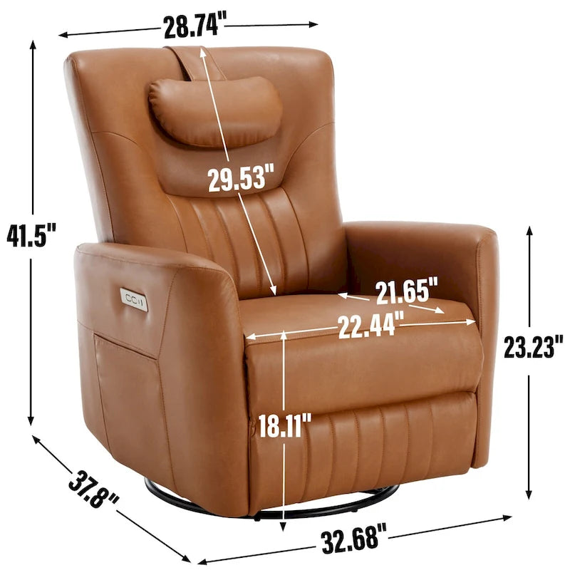Power Swivel Rocker Recliner with Lumbar and Neck Support, USB & Type-C Charging Ports