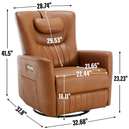 Power Swivel Rocker Recliner with Lumbar and Neck Support, USB & Type-C Charging Ports