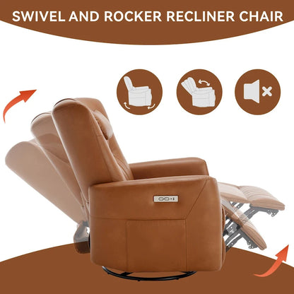 Power Swivel Rocker Recliner with Lumbar and Neck Support, USB & Type-C Charging Ports