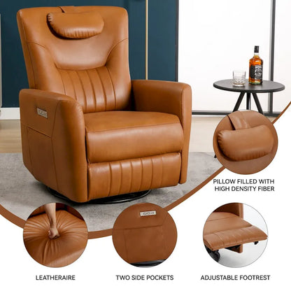 Power Swivel Rocker Recliner with Lumbar and Neck Support, USB & Type-C Charging Ports