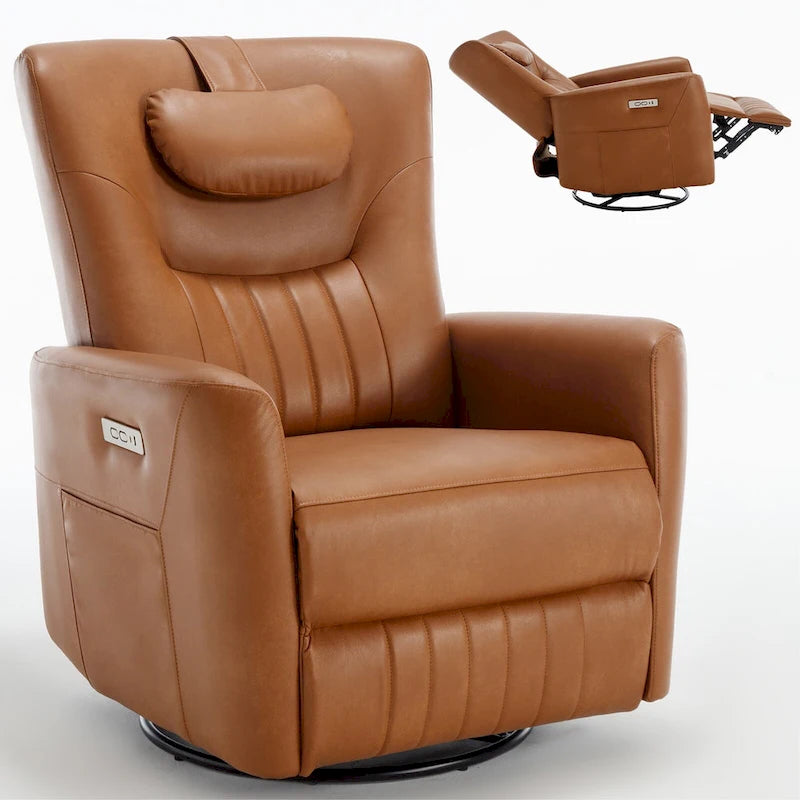 Power Swivel Rocker Recliner with Lumbar and Neck Support, USB & Type-C Charging Ports