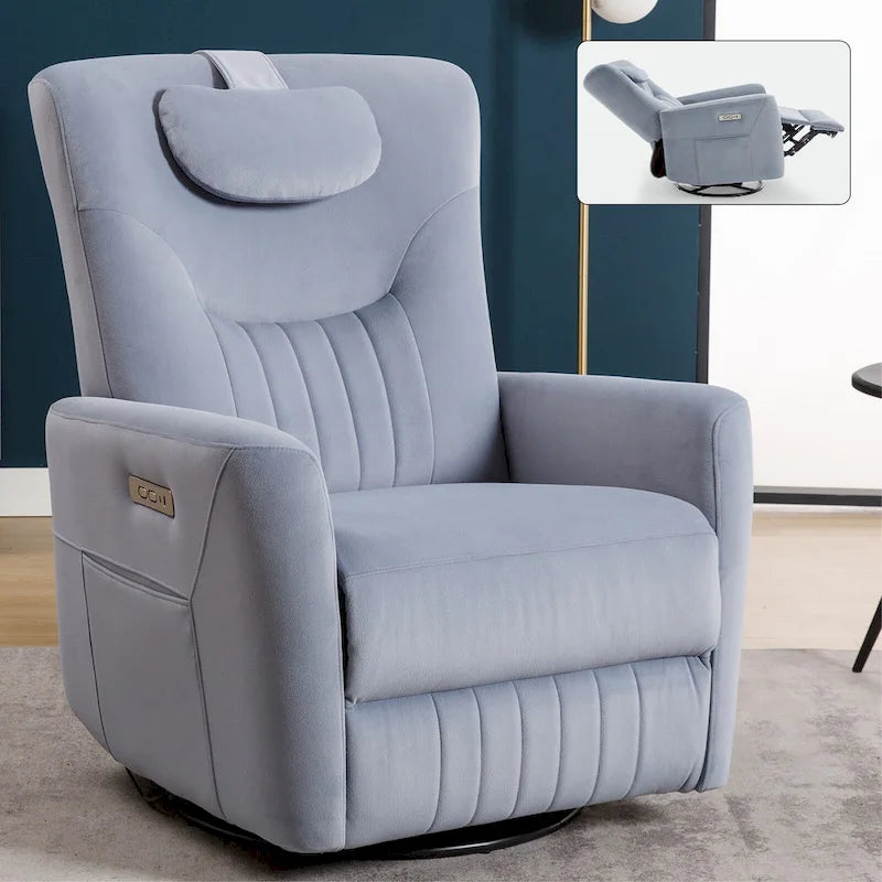 Power Swivel Rocker Recliner with Lumbar and Neck Support, USB & Type-C Charging Ports