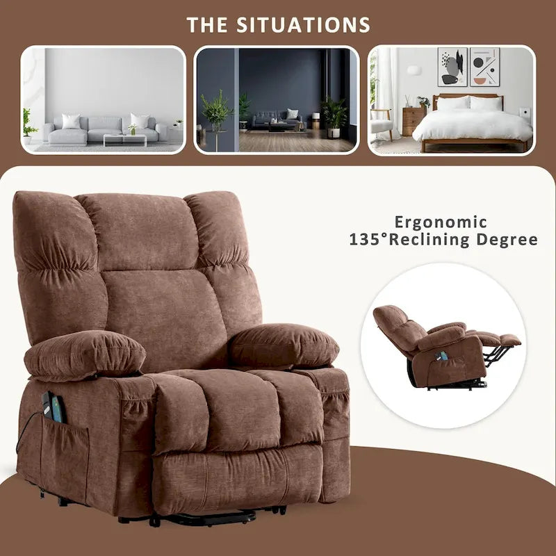 Blue Electric Lift Recliner with Heat, Massage, Infinite Recline Options, USB Ports, and Side Pockets