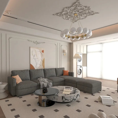 Grey 123 U-Shaped 4-Seater Modular Sectional with Storage Ottomans, Easy to Assemble and Transport