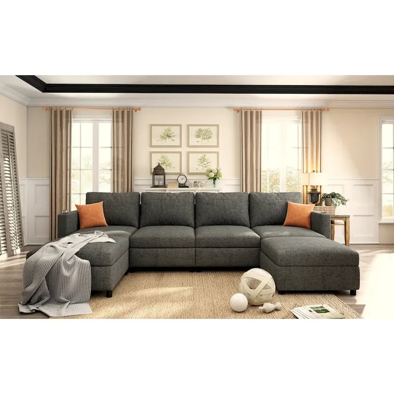 Grey 123 U-Shaped 4-Seater Modular Sectional with Storage Ottomans, Easy to Assemble and Transport