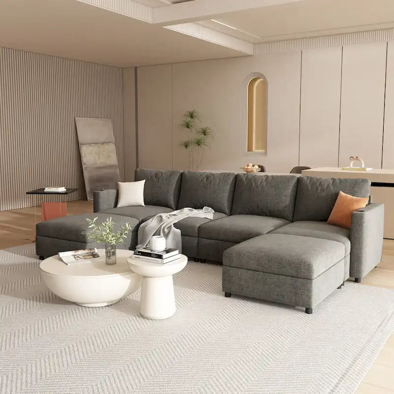 Grey 123 U-Shaped 4-Seater Modular Sectional with Storage Ottomans, Easy to Assemble and Transport