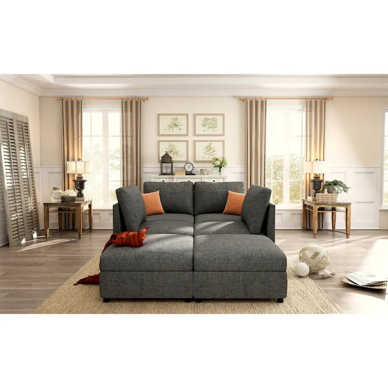 Grey 123 U-Shaped 4-Seater Modular Sectional with Storage Ottomans, Easy to Assemble and Transport