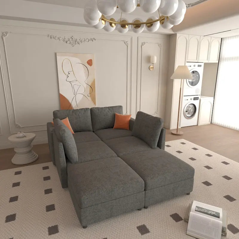 Grey 123 U-Shaped 4-Seater Modular Sectional with Storage Ottomans, Easy to Assemble and Transport