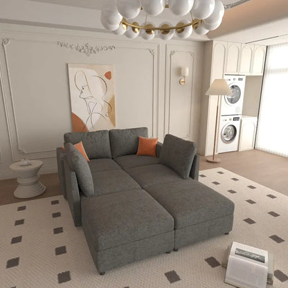 Grey 123 U-Shaped 4-Seater Modular Sectional with Storage Ottomans, Easy to Assemble and Transport