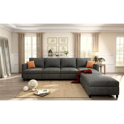 Grey 123 U-Shaped 4-Seater Modular Sectional with Storage Ottomans, Easy to Assemble and Transport